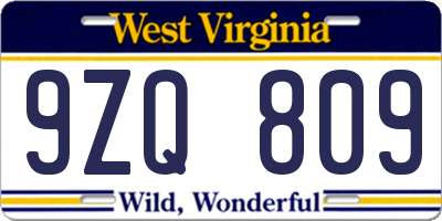 WV license plate 9ZQ809