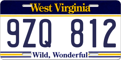 WV license plate 9ZQ812