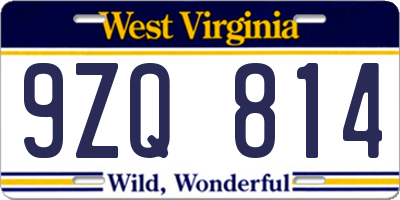 WV license plate 9ZQ814