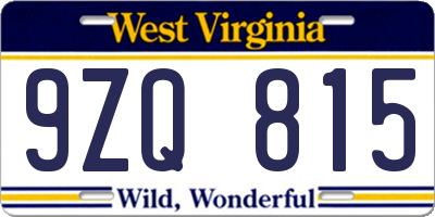 WV license plate 9ZQ815