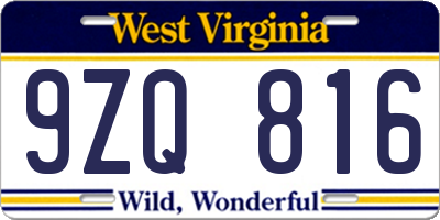 WV license plate 9ZQ816
