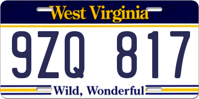 WV license plate 9ZQ817