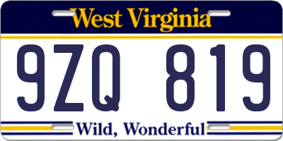 WV license plate 9ZQ819