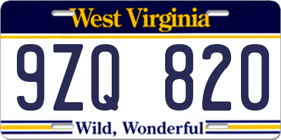 WV license plate 9ZQ820