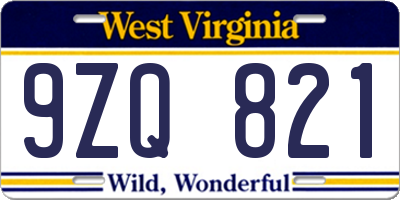 WV license plate 9ZQ821