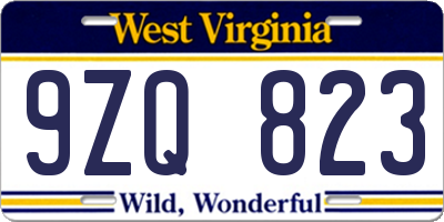 WV license plate 9ZQ823