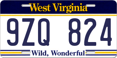 WV license plate 9ZQ824