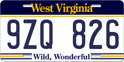 WV license plate 9ZQ826