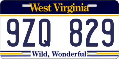WV license plate 9ZQ829