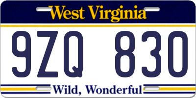 WV license plate 9ZQ830