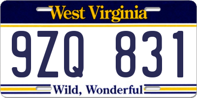 WV license plate 9ZQ831