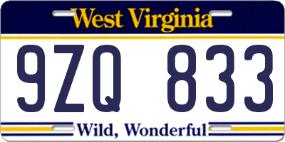 WV license plate 9ZQ833
