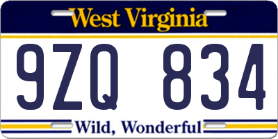 WV license plate 9ZQ834