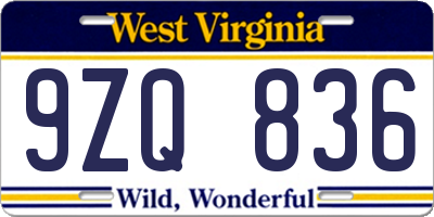 WV license plate 9ZQ836