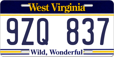 WV license plate 9ZQ837