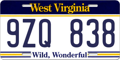 WV license plate 9ZQ838