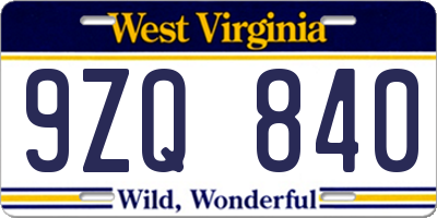 WV license plate 9ZQ840