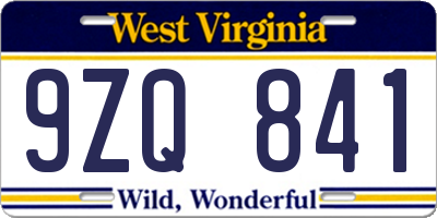 WV license plate 9ZQ841