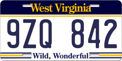 WV license plate 9ZQ842