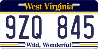 WV license plate 9ZQ845