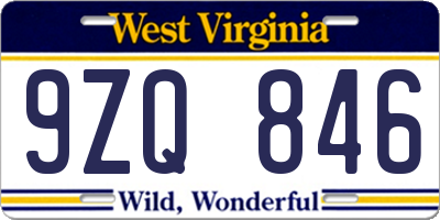 WV license plate 9ZQ846
