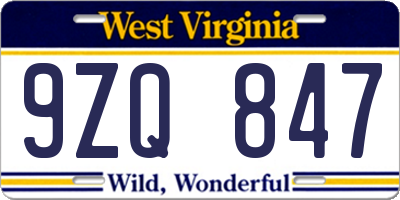 WV license plate 9ZQ847