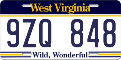 WV license plate 9ZQ848