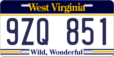 WV license plate 9ZQ851