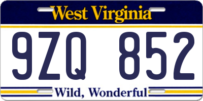 WV license plate 9ZQ852