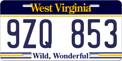WV license plate 9ZQ853