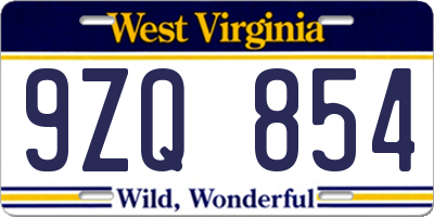 WV license plate 9ZQ854