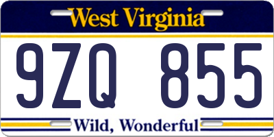 WV license plate 9ZQ855