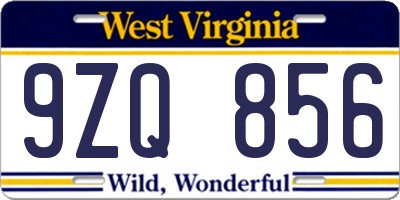 WV license plate 9ZQ856