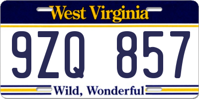 WV license plate 9ZQ857