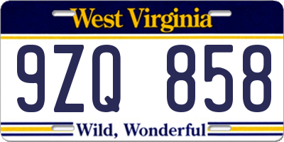 WV license plate 9ZQ858