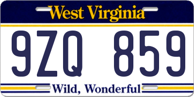 WV license plate 9ZQ859