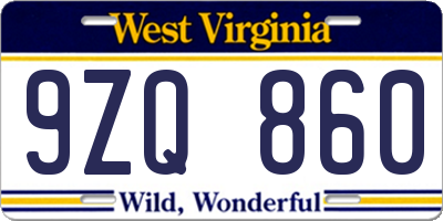 WV license plate 9ZQ860