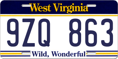 WV license plate 9ZQ863