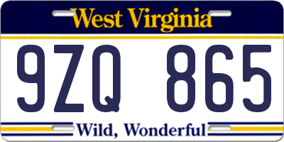 WV license plate 9ZQ865