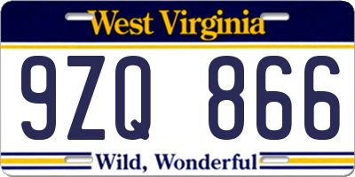 WV license plate 9ZQ866