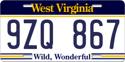 WV license plate 9ZQ867
