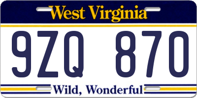 WV license plate 9ZQ870