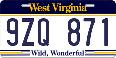 WV license plate 9ZQ871