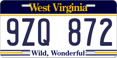 WV license plate 9ZQ872