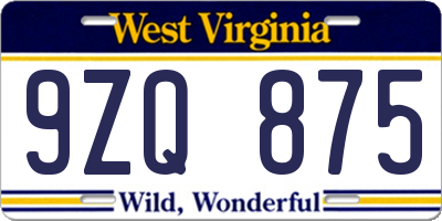 WV license plate 9ZQ875