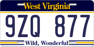 WV license plate 9ZQ877