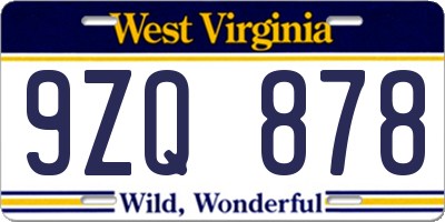 WV license plate 9ZQ878