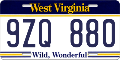 WV license plate 9ZQ880