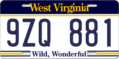 WV license plate 9ZQ881