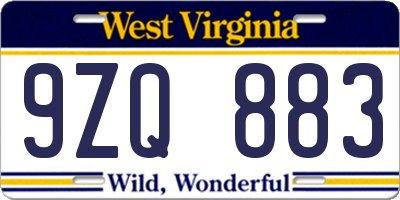 WV license plate 9ZQ883